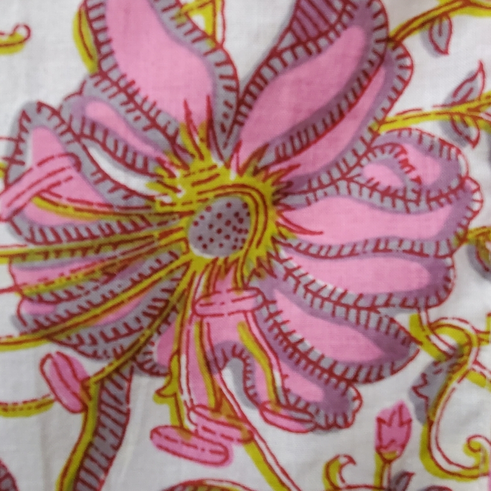 Mille Resort Thalia Pink White Floral 100%Cotton Blouse Puff Sleeves Size XS - Picture 9 of 12